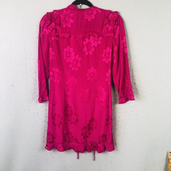 Coach 1941 Dress Womens 0 Fuchsia Ruffle Studded Floral Jacquard Viscose 232843 - Picture 2 of 16
